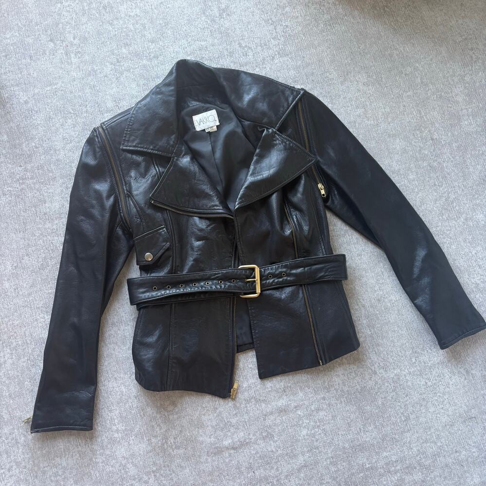 Vakko Genuine Black Leather Biker Jacket